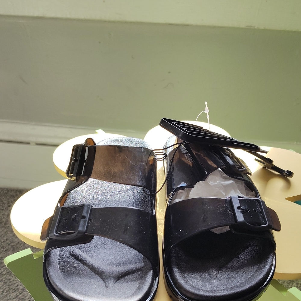 Black Slide Sandals with Buckle